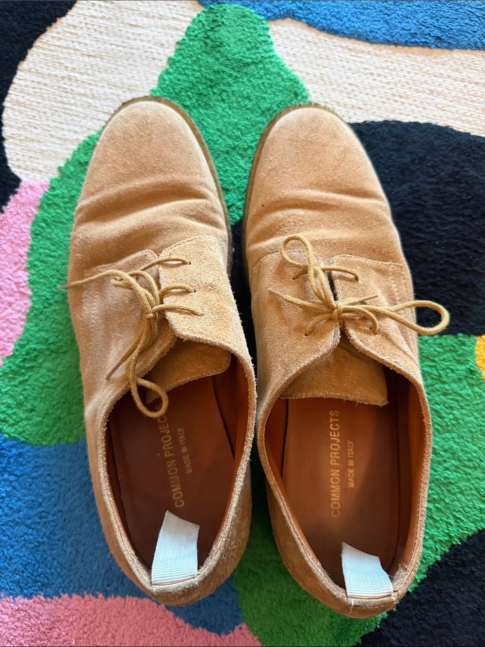Common Projects Tan Suede Derby Shoes with Crepe Sole